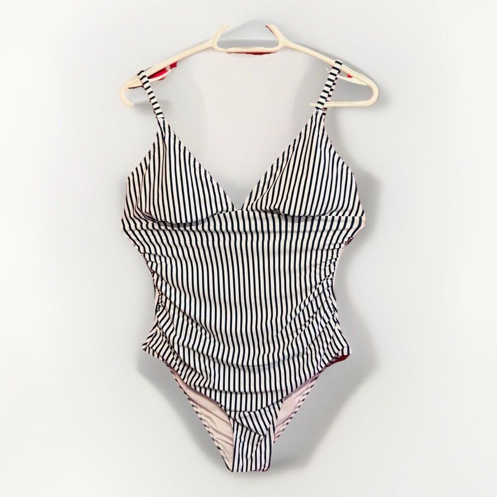 #8607 CUPSHE WOMENS BLUE STRIPED ONE PIECE BATHING SUIT SIZE M